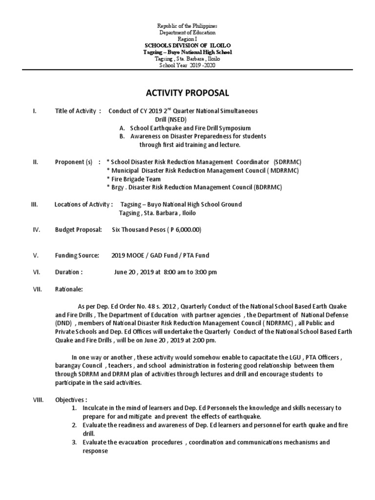 Disaster Preparedness Drill Proposal | PDF | Emergency Management ...