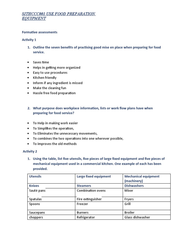 SITHCCC001 Use Food Preparation Equipment Booklet PDF Knife Kitchen Utensil