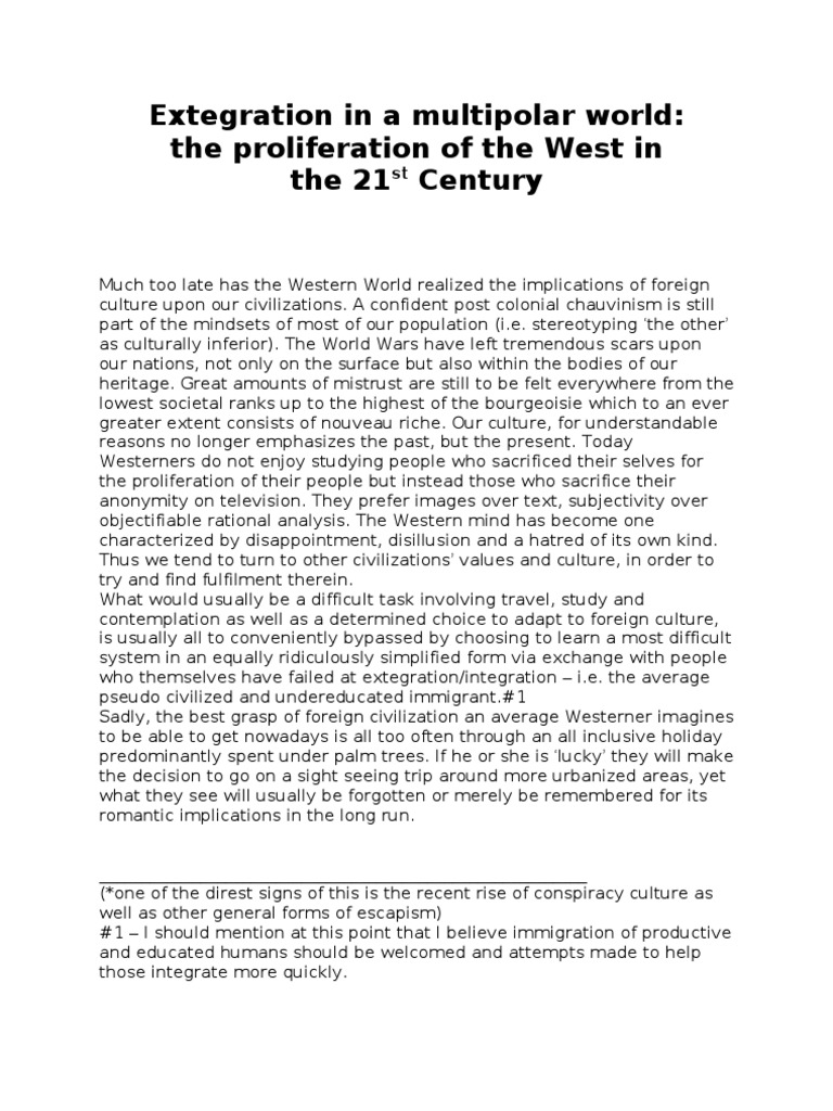 Extegration in A Multipolar World | PDF | Civilization | Immigration