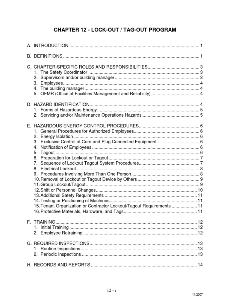 Lockout Tagout Program PDF Energy And Resource