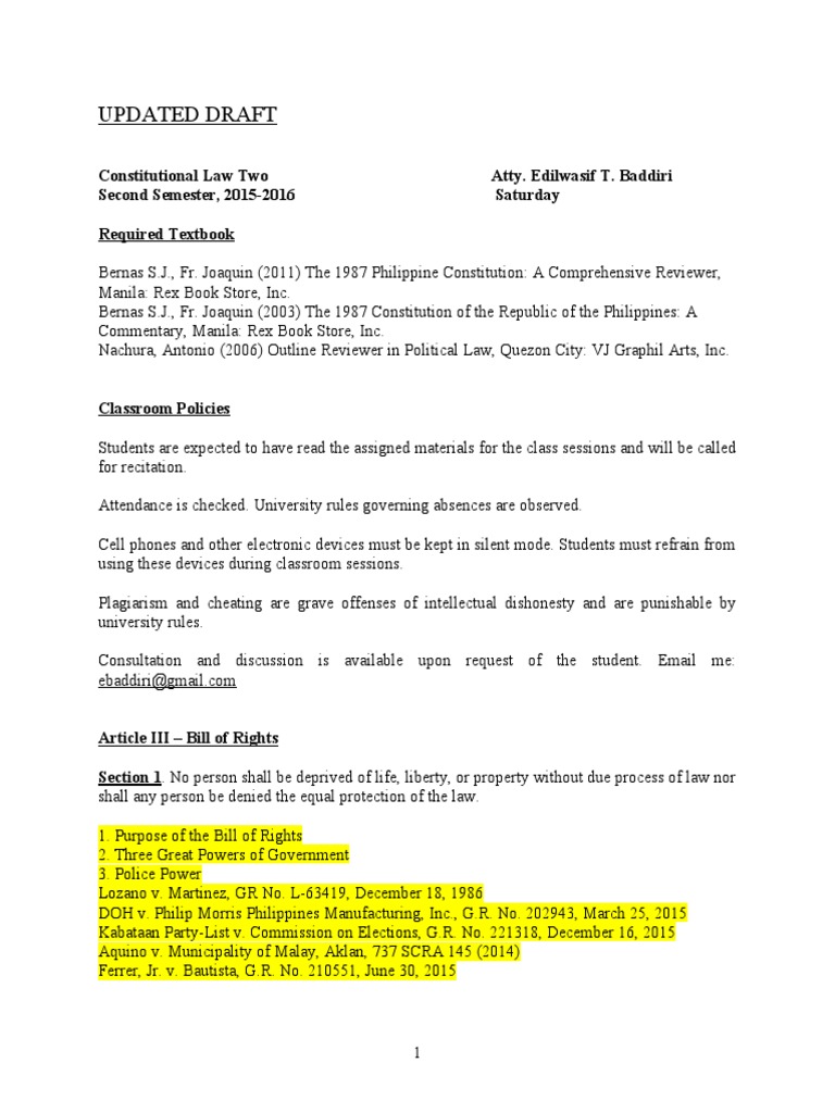 Constitutional Law II Syllabus 2015-2016 | PDF | Facial Challenge ...