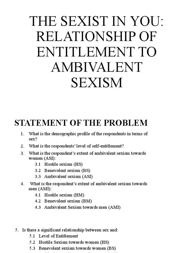 The Sexist in You: Relationship of Entitlement To Ambivalent Sexism ...