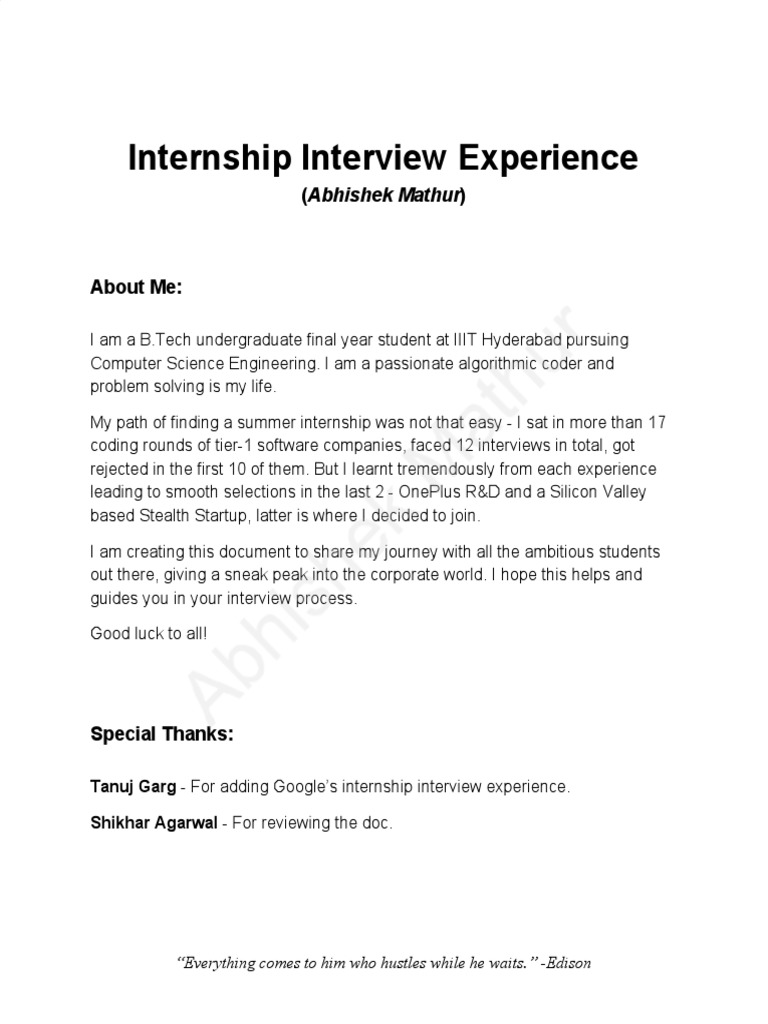 Internship Interview Experience | PDF | Artificial Intelligence ...