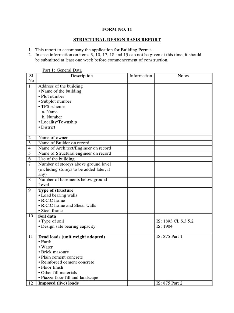 12.form-11-Structural Design Basis Report PDF | PDF | Framing ...