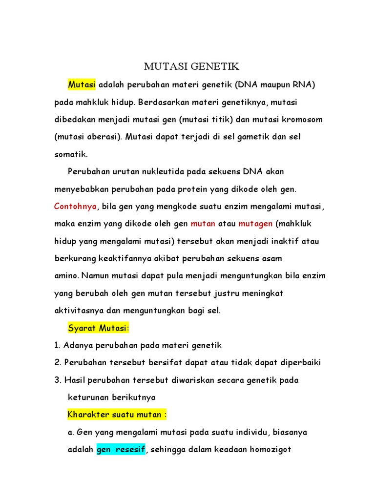 Rangkuman Mutasi Genetik
