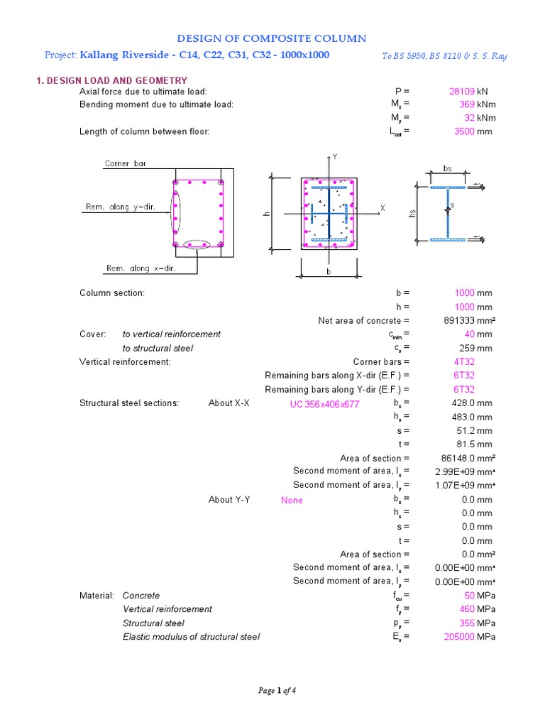 Composite Column Design Calculations | PDF | Column | Mechanics