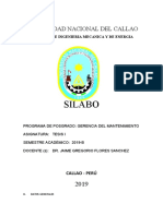 Plan de Tesis de Posgrado en Gerencia de Mantenimiento de la Universidad Nacional del Callao