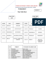 Worksheet Time Table Sheet: A.V.P Trust Public Senior Secondary School (Cbse) - 2020-2021