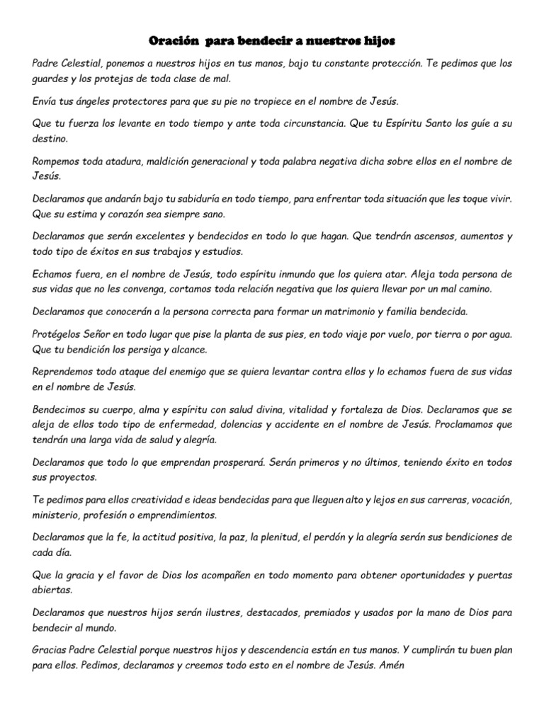 Oración para Bendecir A Nuestros Hijos | PDF | Religión y espiritualidad