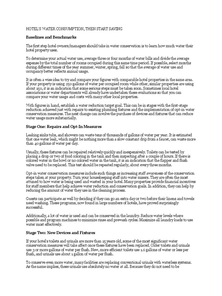 Hotel Water Consumption PDF PDF Toilet Water