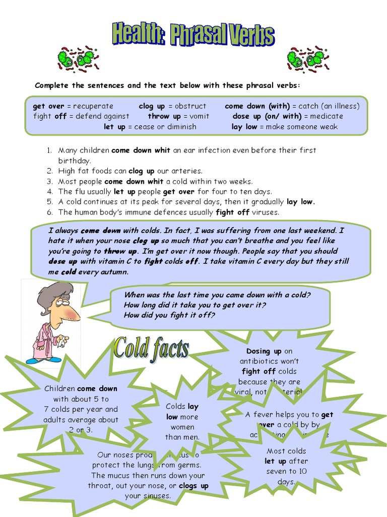 Health Phrasal Verbs Fun Activities Games PDF Common Cold Mucus