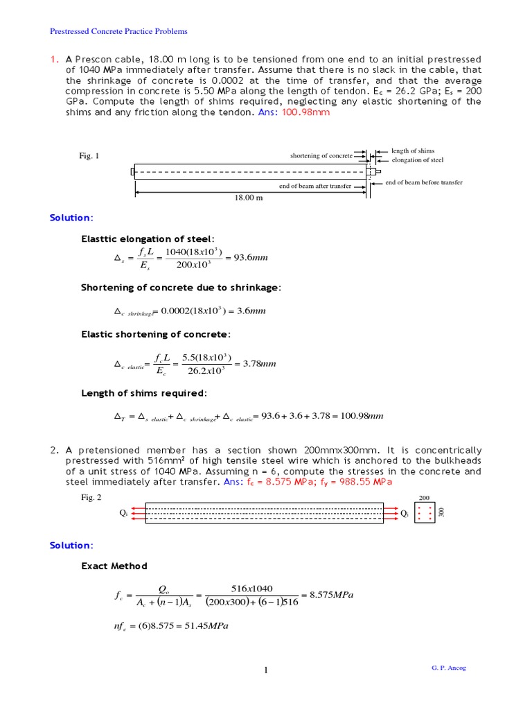 Prestressed Concrete Practice Problems | PDF | Prestressed Concrete ...