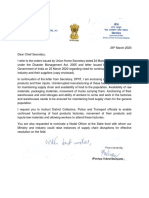 MoFPI Secretar letter to Chief Secretary- 26th March 20