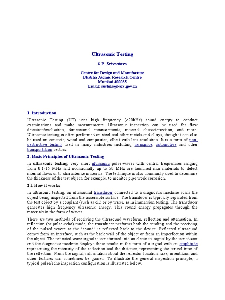 Ultrasonic Testing: Principles & Applications | PDF | Ultrasound | Waves