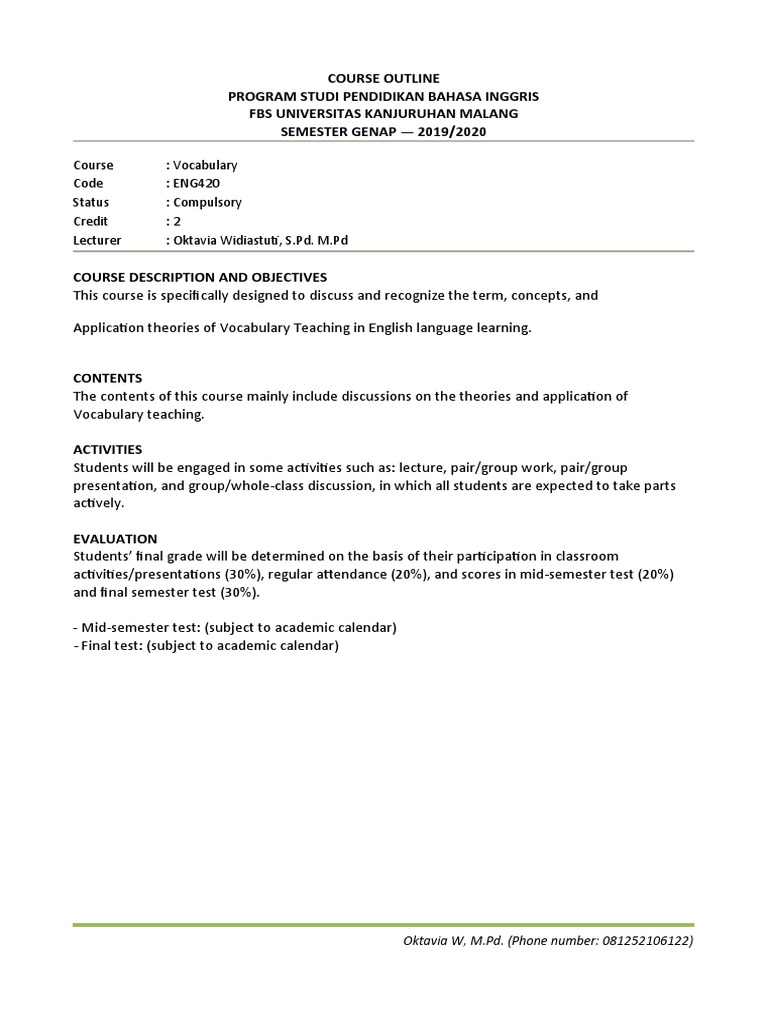 Course Outline Vocabulary Lecture Text Messaging