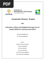 Corporate Finance Project On: Estimation of Beta and Weighted Average Cost of Capital (WACC) of Selected Stock (HUL)