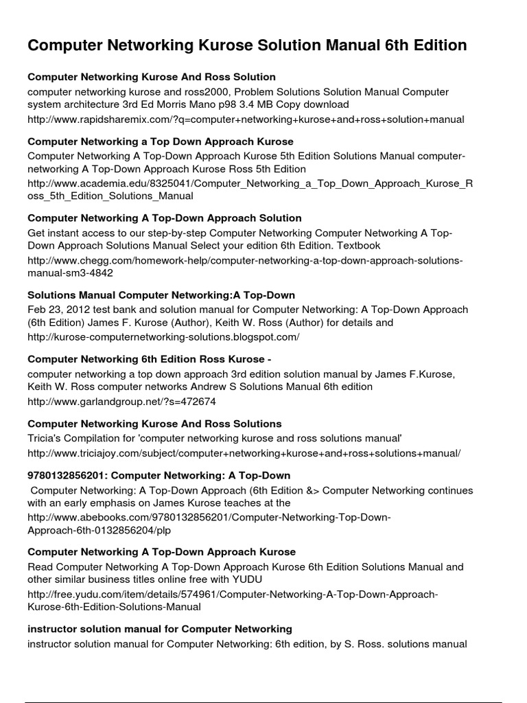 Computer Networking Kurose Solution Manual 6th Edition PDF