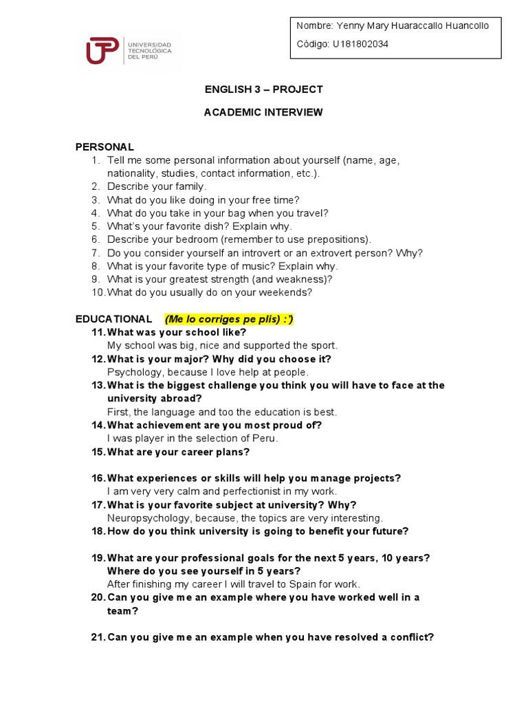 Academic Interview Project Guide | PDF | Cognitive Science ...
