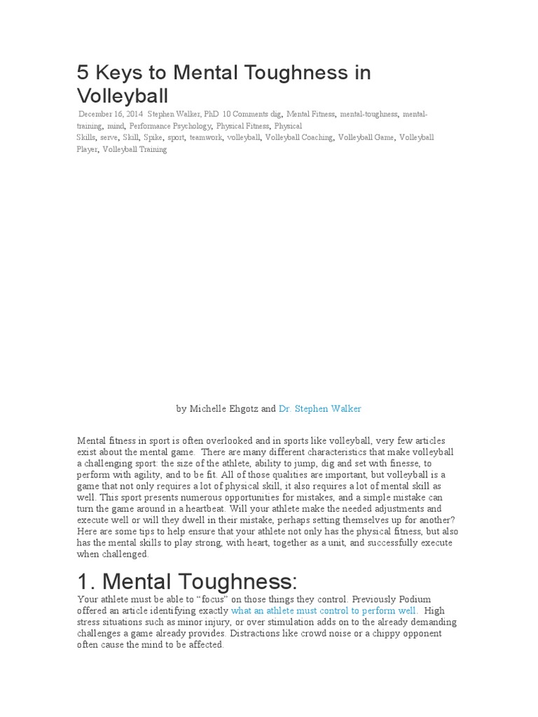5 Keys To Mental Toughness in Volleyball PDF Attention Clinical