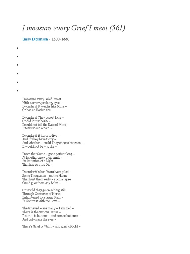 I Measure Every Grief I Meet (561) : Emily Dickinson | PDF