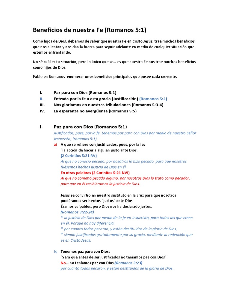 Beneficios de la Fe en Romanos 5 | PDF | Gracia en el cristianismo ...