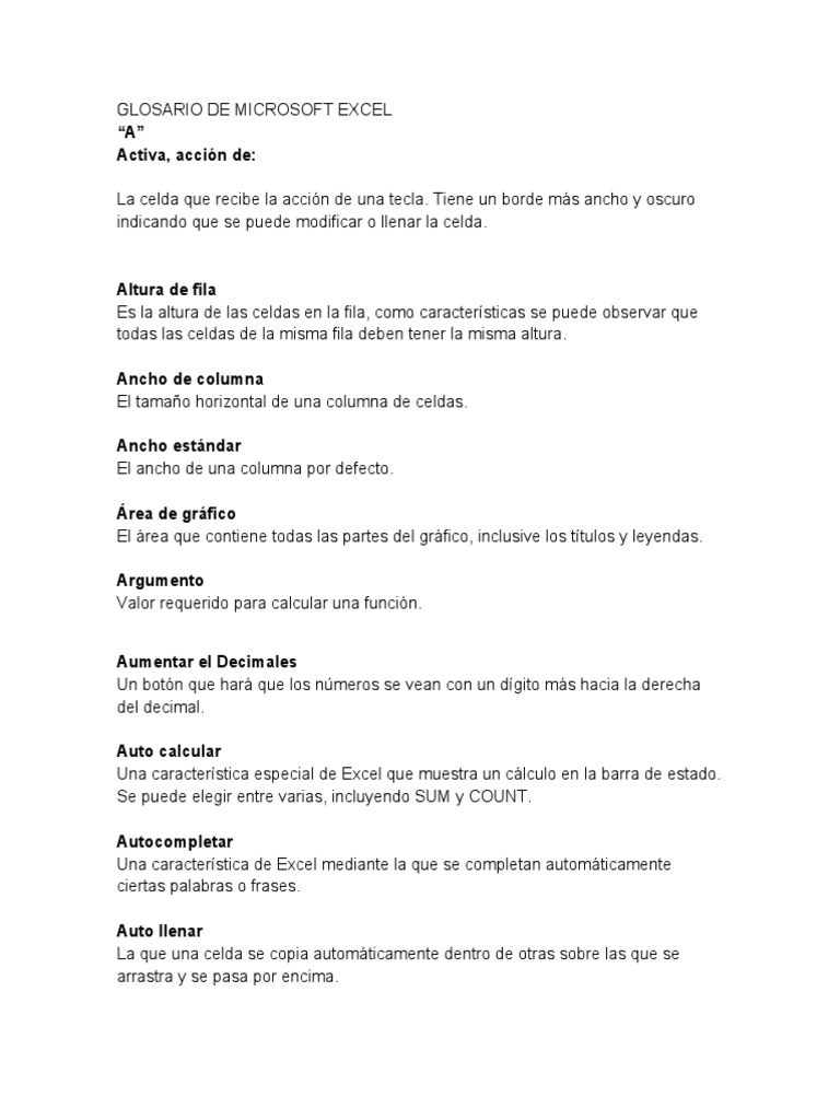Glosario de Términos de Excel | PDF | Microsoft Excel | Hoja de cálculo