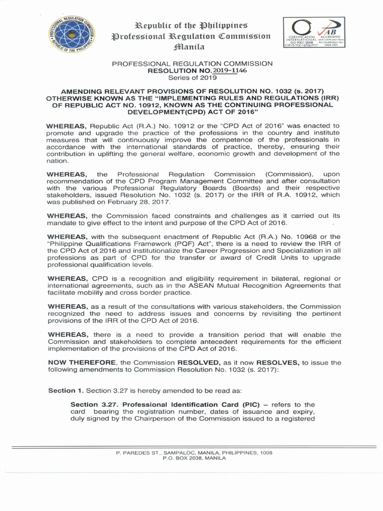 PRC Resolution No 2019 1146 PDF PDF