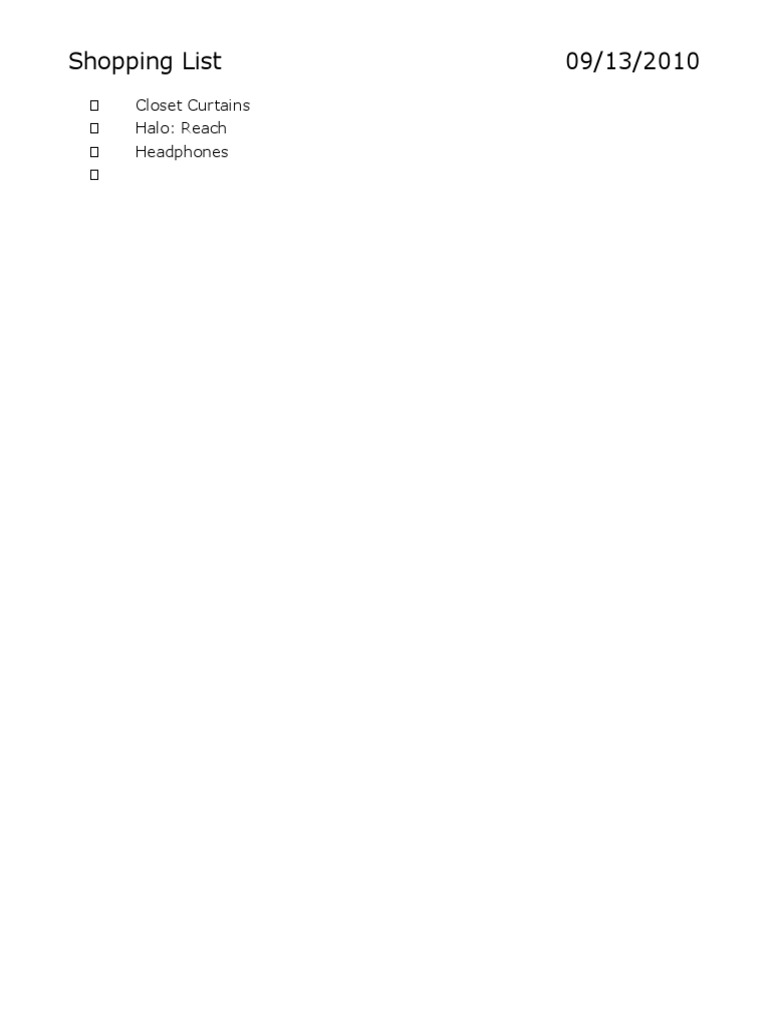 Essential Shopping List Items | PDF