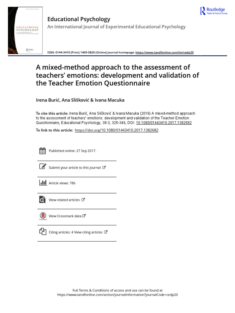 A Mixed-Method Approach To The Assessment of Teachers' Emotions ...