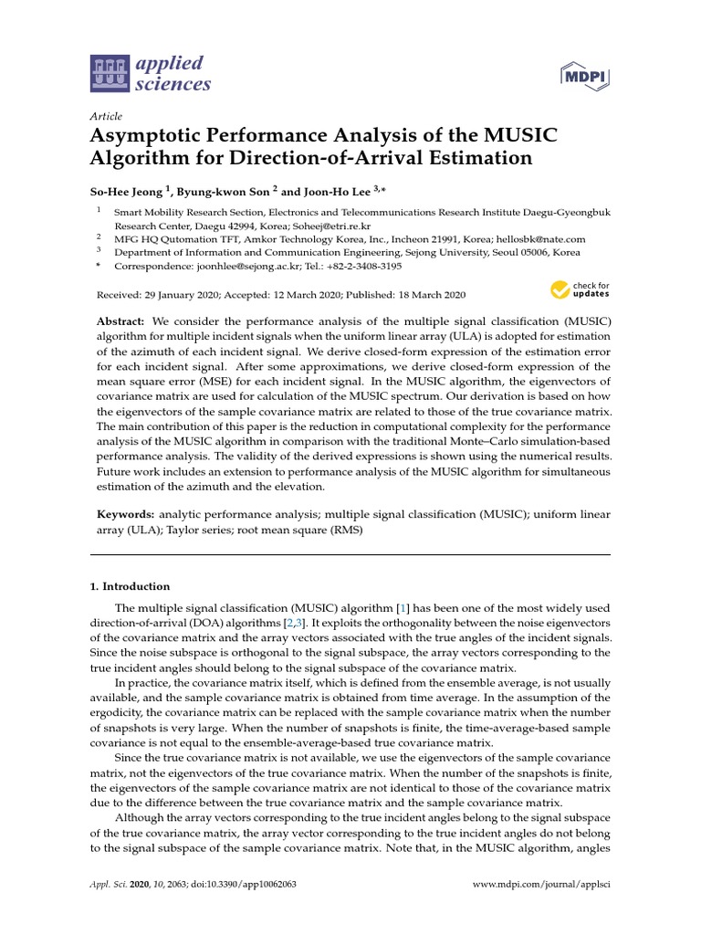 MUSIC Algorithm Performance Analysis | PDF | Linear Subspace | Matrix ...