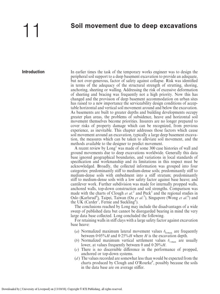 11 Soil Movement Due To Deep Excavations | PDF | Soil Mechanics | Deep ...