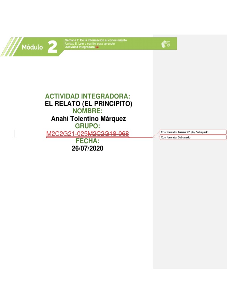 Modulo 2 Actividad Integradora 5 Pdf El Principito