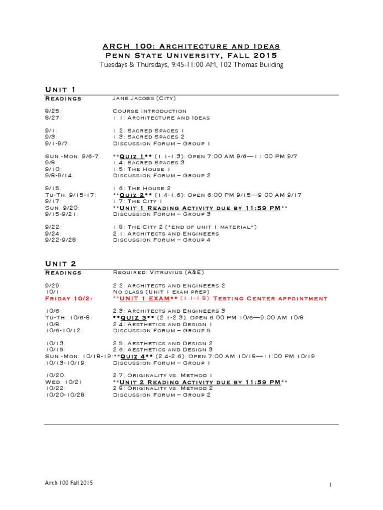 Arch 100 Course Schedule Fall 2015 | PDF | Test (Assessment) | Economic ...