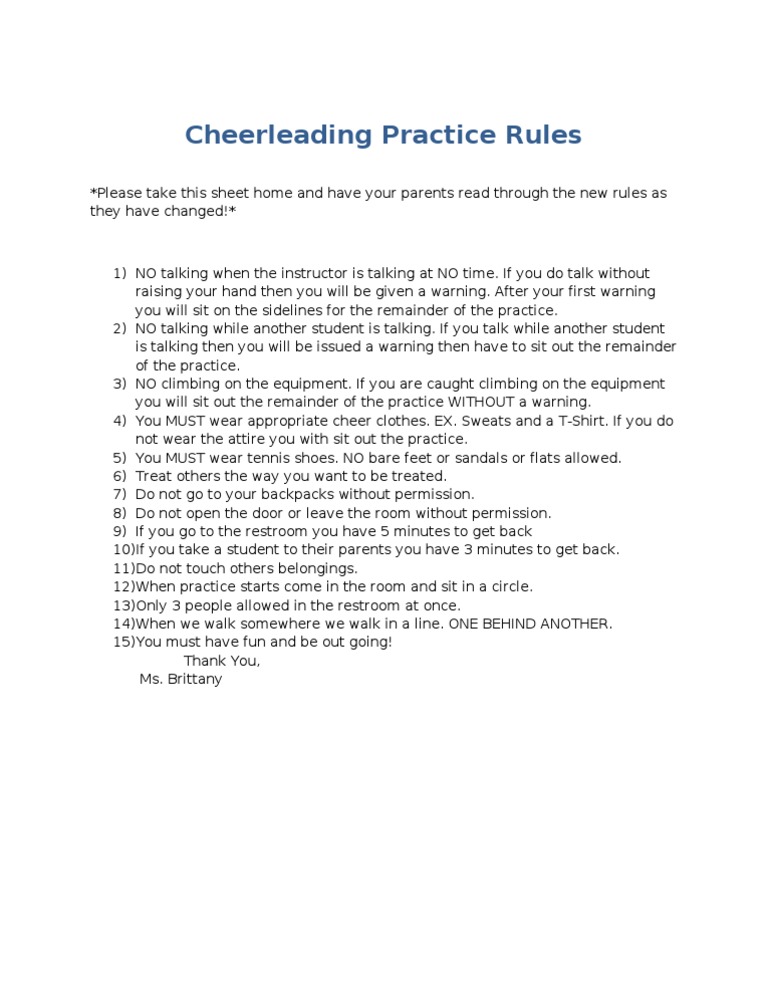 Cheerleading Practice Rules