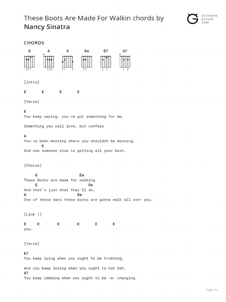 These Boots Are Made For Walkin Chords PDF