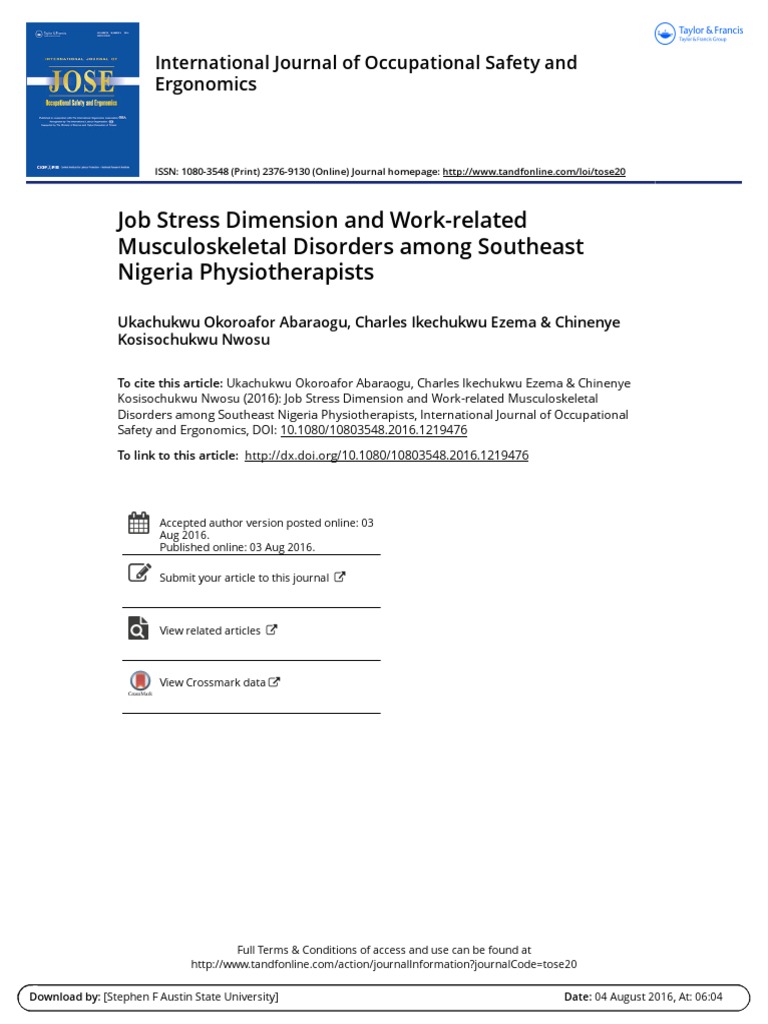 Job Stress and Musculoskeletal Disorders in Physiotherapists | PDF ...