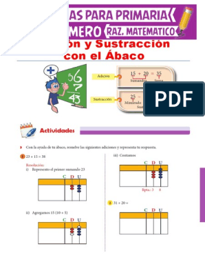 Adición y Sustracción Con El Ábaco para Primero de Primaria PDF, PDF, Sustracción