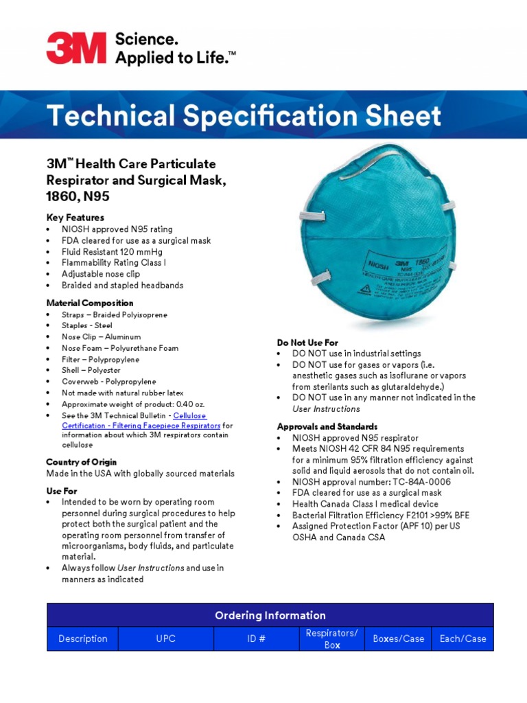 3M Health Care Particulate Respirator and Surgical Mask 1860 N95 | PDF ...