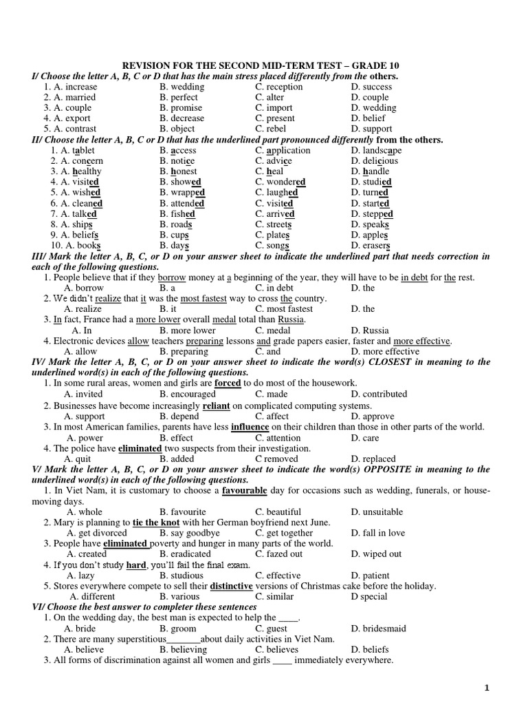 Grade 10 Mid-Term Test Revision Guide | PDF | Wedding | Bride