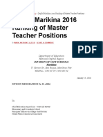 Deped Marikina 2016 Ranking of Master Teacher Positions: Department of Education National Capital Region