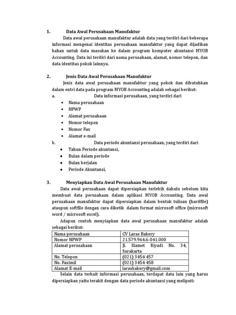 Data Awal Perusahaan Manufaktur