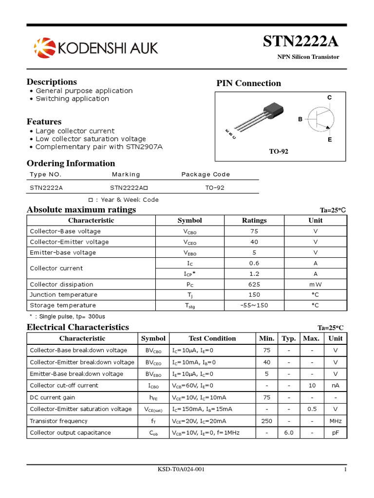 STN2222A: PIN Connection Descriptions | PDF | Bipolar Junction ...