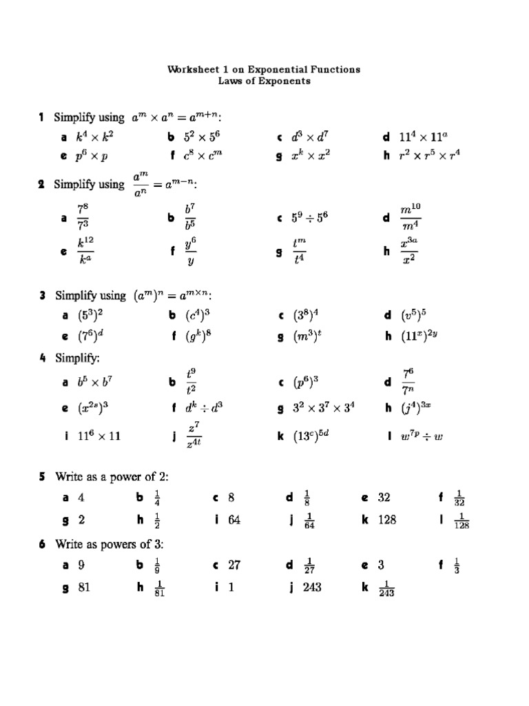 Exponential Functions Worksheet | PDF