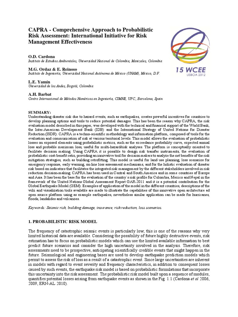 CAPRA: Probabilistic Risk Assessment Model | PDF | Risk | Standard ...