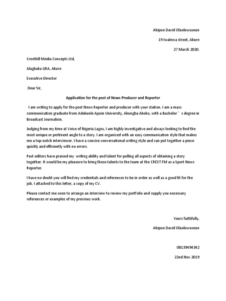 Job Application: News Producer Role | PDF