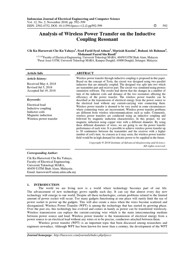 Wireless Power Transfer via Inductive Coupling | PDF | Inductance ...