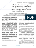 Perception of Health Information Management Professionals On The Importance of Computer System in Health Information Management in Obafemi Awolowo Teaching Hospital, Ile - Ife, Osun State, Nigeria