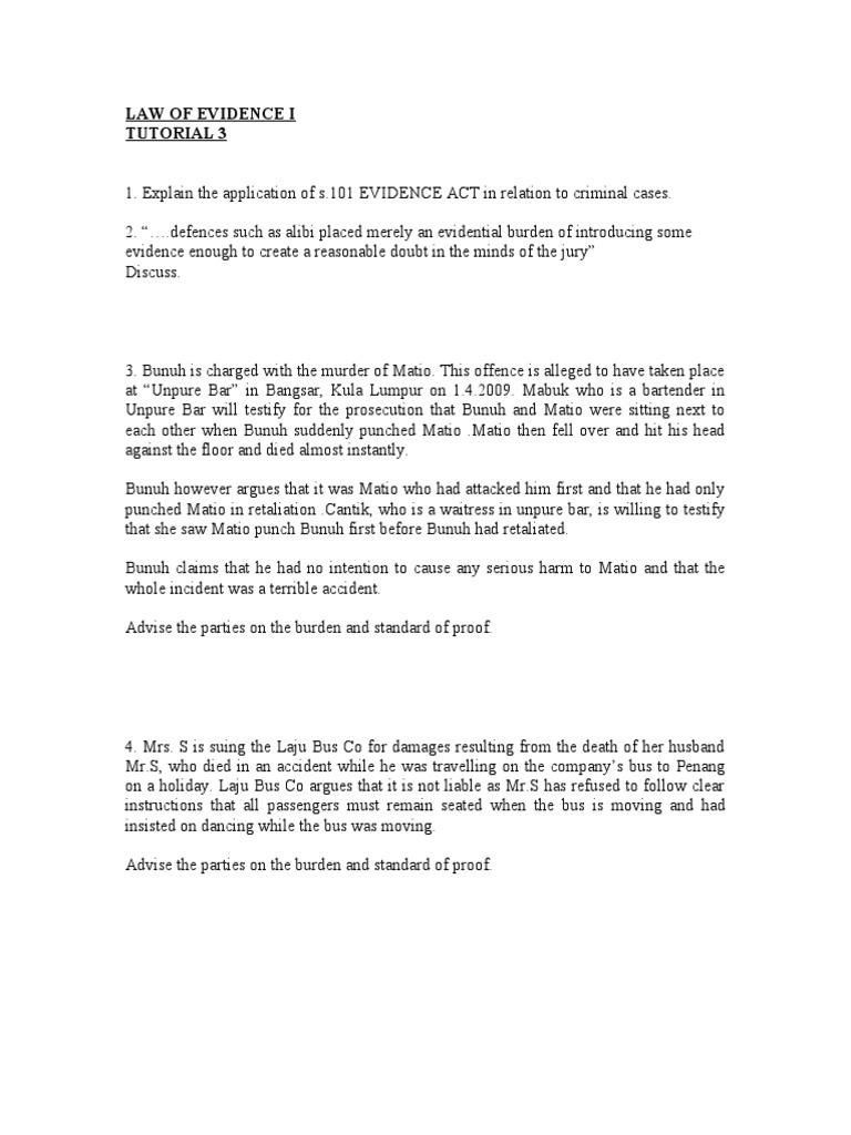 Law of Evidence I Tutorial 3 | PDF | Law