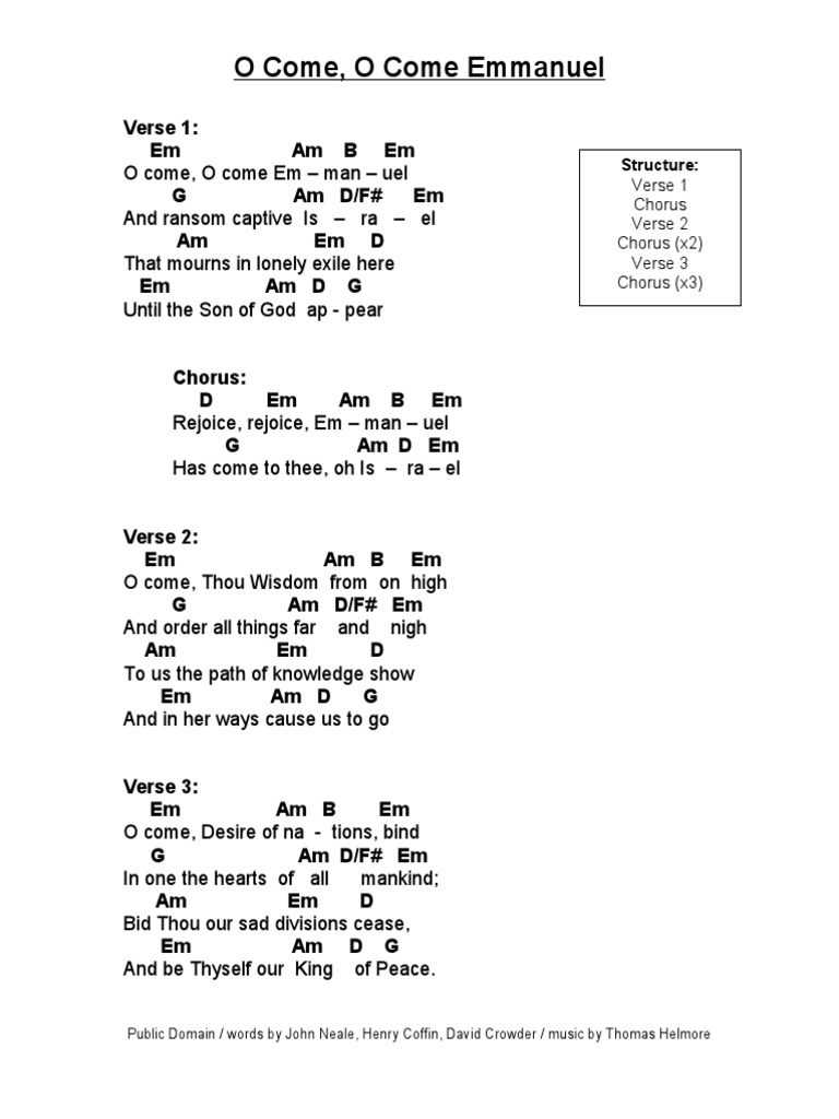 O Come O Come Emmanuel (Em) - Chords PDF | PDF