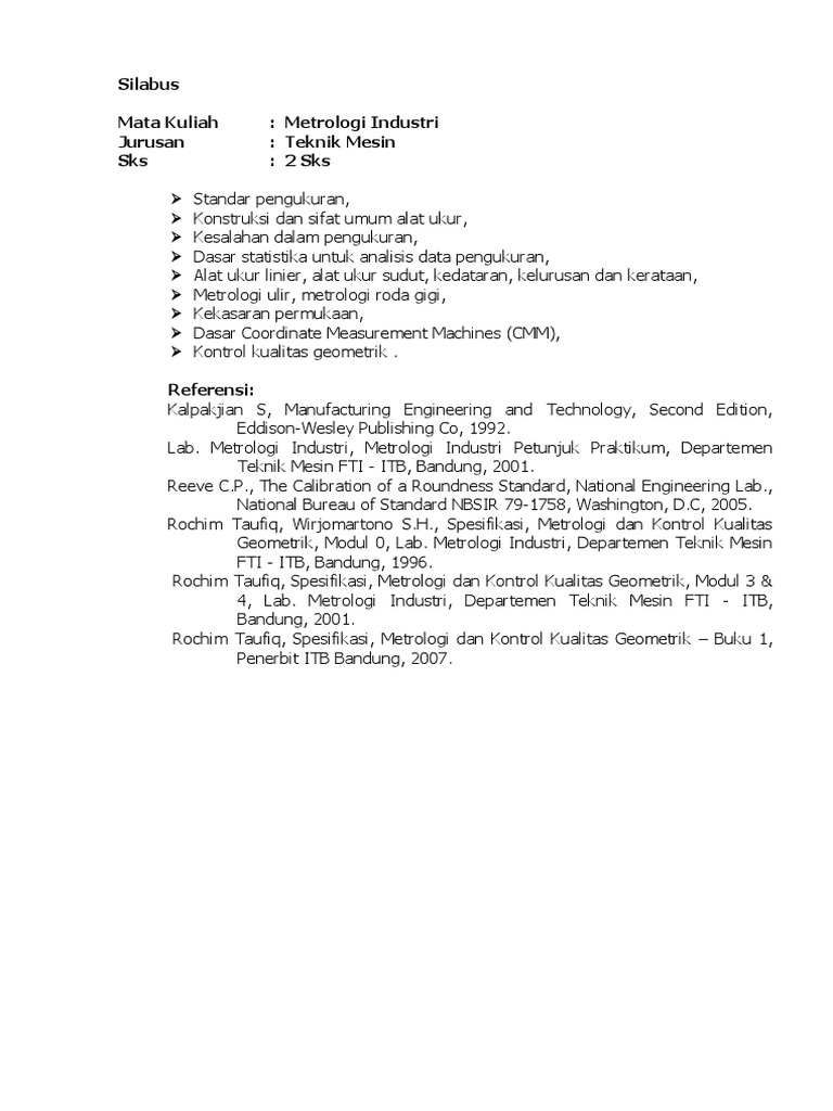Silabus Metrologi Industri Pdf